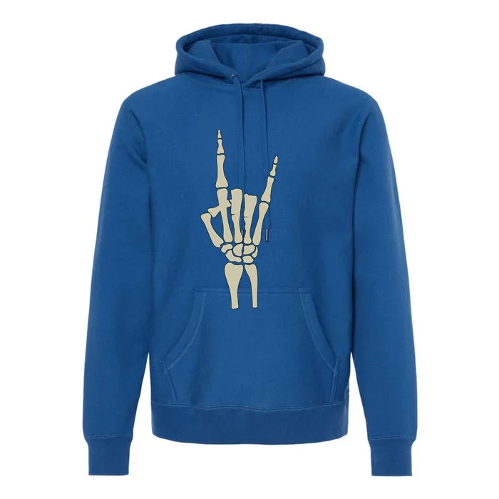 Rock Hand Sign Halloween Skeleton Rock Hand Symbol Rock Gift Premium Hoodie