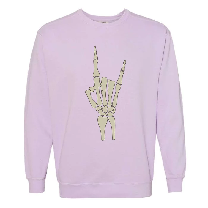 Rock Hand Sign Halloween Skeleton Rock Hand Symbol Rock Gift Garment-Dyed Sweatshirt