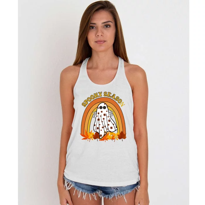 Retro Halloween Spooky Season Ghost Fall Rainbow Women's Knotted Racerback Tank