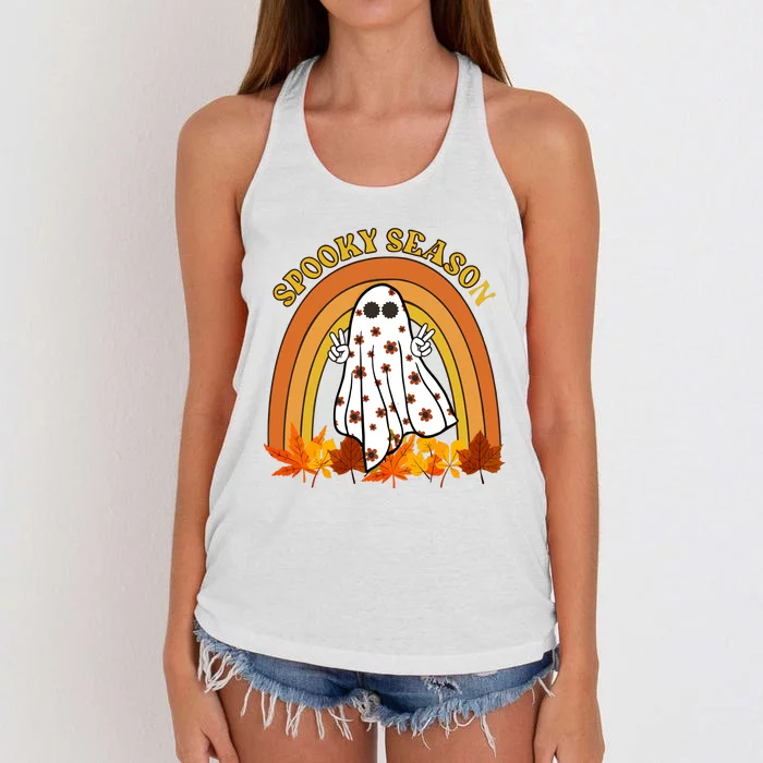 Retro Halloween Spooky Season Ghost Fall Rainbow Women's Knotted Racerback Tank