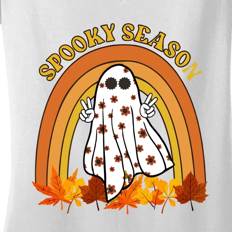 Retro Halloween Spooky Season Ghost Fall Rainbow Women's V-Neck T-Shirt