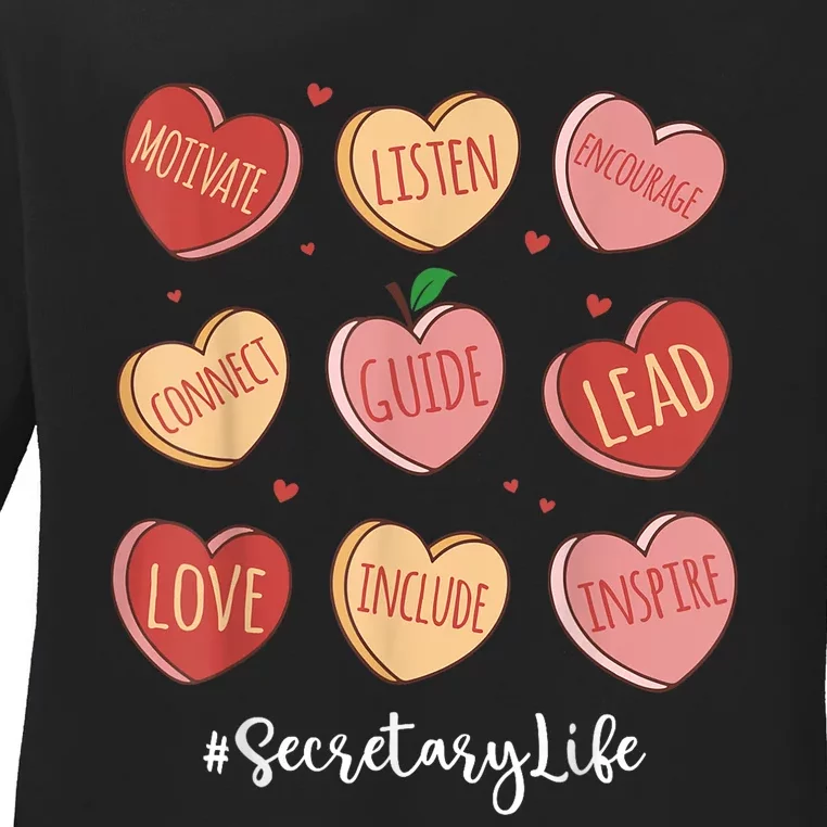 Retro Hearts School Secretary Life Funny Valentines Day Ladies Long Sleeve Shirt