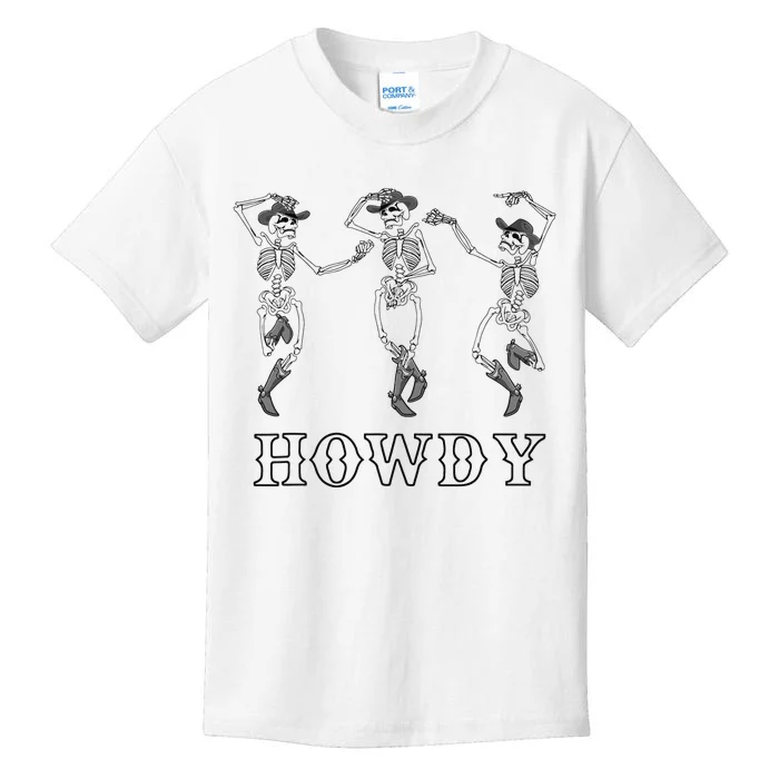 Retro Howdy Skeleton Cow Dancing Cow Boots Horse Kids T-Shirt