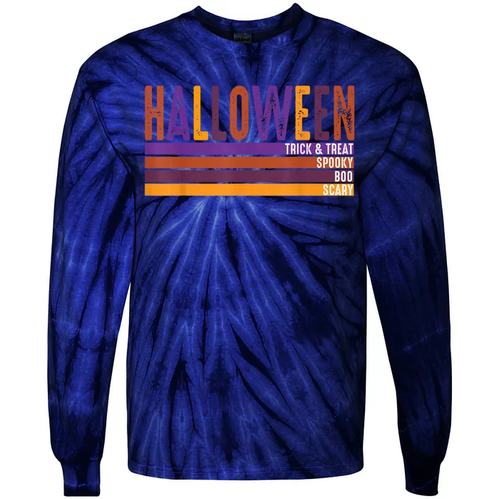 Retro Halloween Spooky Vibes Pumpkin Boo Trick Treat Tie-Dye Long Sleeve Shirt