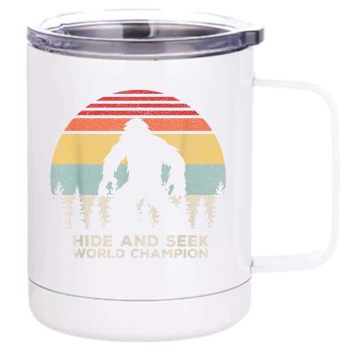 Retro Hide & Seek Champion Funny Sasquatch Bigfoot Front & Back 12oz Stainless Steel Tumbler Cup