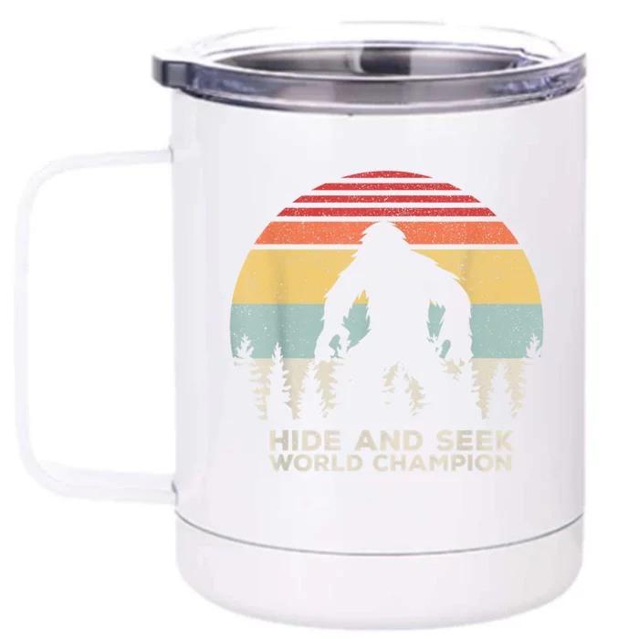 Retro Hide & Seek Champion Funny Sasquatch Bigfoot Front & Back 12oz Stainless Steel Tumbler Cup