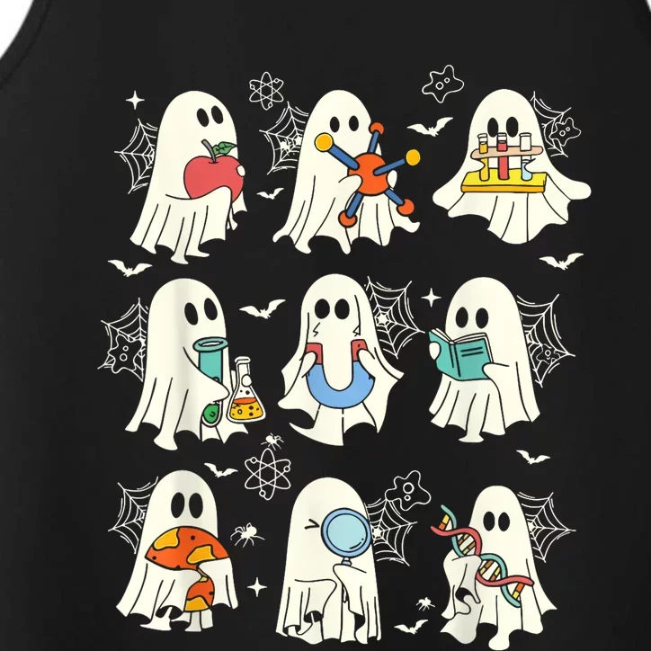 Retro Halloween Science Teacher Ghost Laboratory Teacher Performance Tank