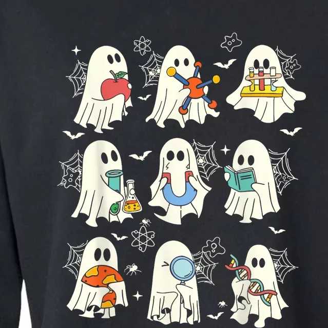 Retro Halloween Science Teacher Ghost Laboratory Teacher Cropped Pullover Crew