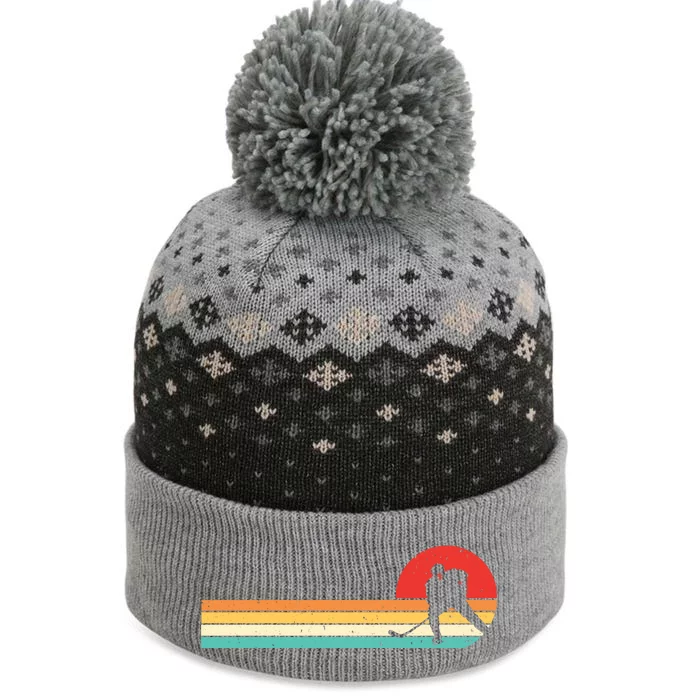 Retro Hockey Striped Logo The Baniff Cuffed Pom Beanie