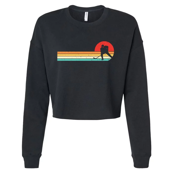 Retro Hockey Striped Logo Cropped Pullover Crew