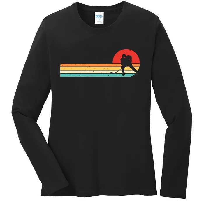 Retro Hockey Striped Logo Ladies Long Sleeve Shirt