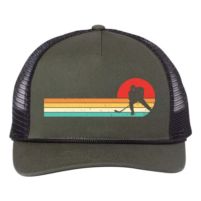 Retro Hockey Striped Logo Retro Rope Trucker Hat Cap