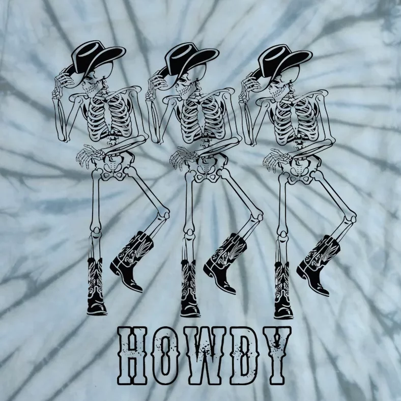 Retro Howdy Skeleton Cow Dancing Cow Boots Horse Tie-Dye T-Shirt