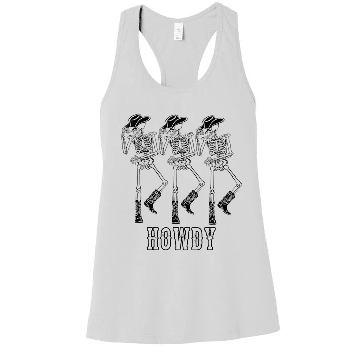 Retro Howdy Skeleton Cow Dancing Cow Women's Racerback Tank