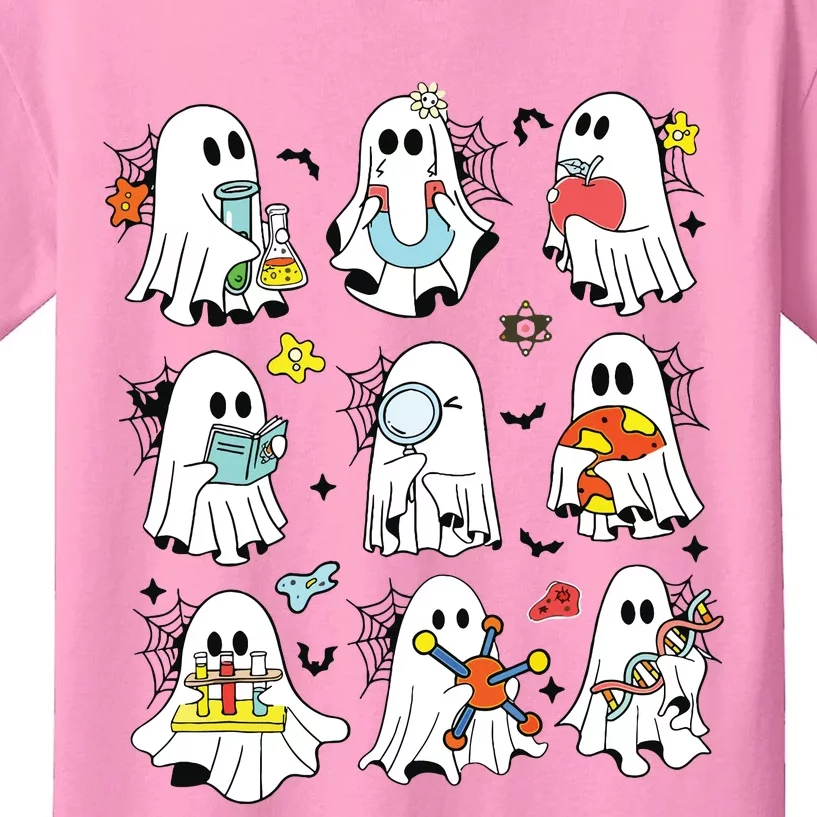 Retro Halloween Science Teacher Ghost Laboratory Teacher Kids T-Shirt