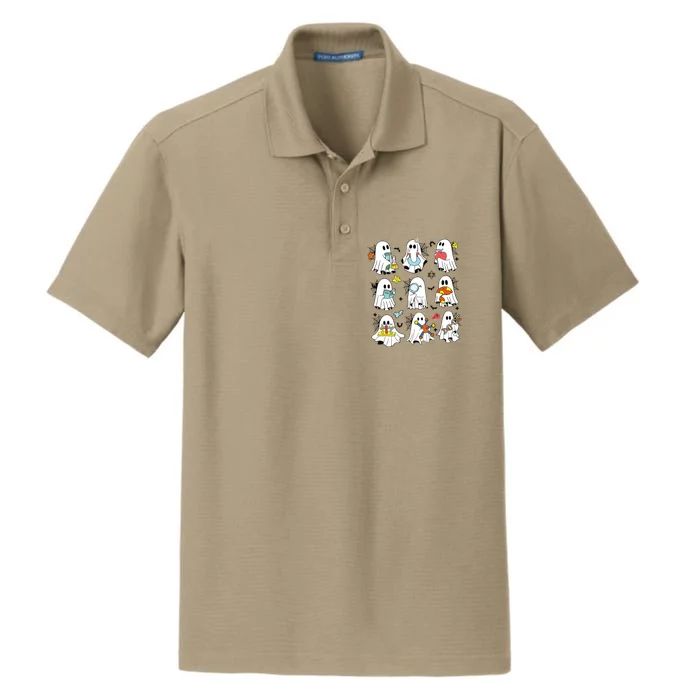 Retro Halloween Science Teacher Ghost Laboratory Teacher Dry Zone Grid Performance Polo