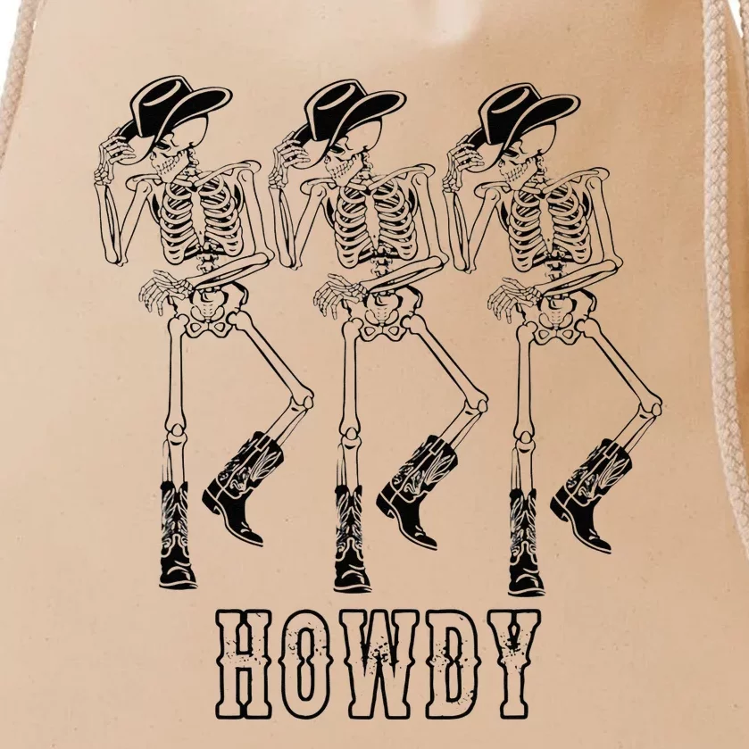 Retro Howdy Skeleton Cowgirl Dancing Cowboy Boots Horse Drawstring Bag