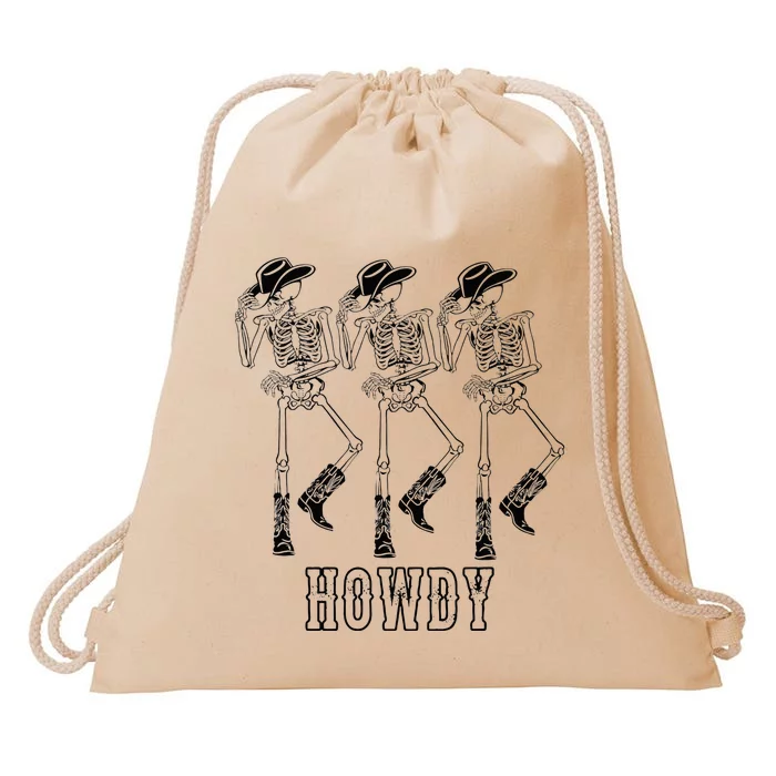 Retro Howdy Skeleton Cowgirl Dancing Cowboy Boots Horse Drawstring Bag