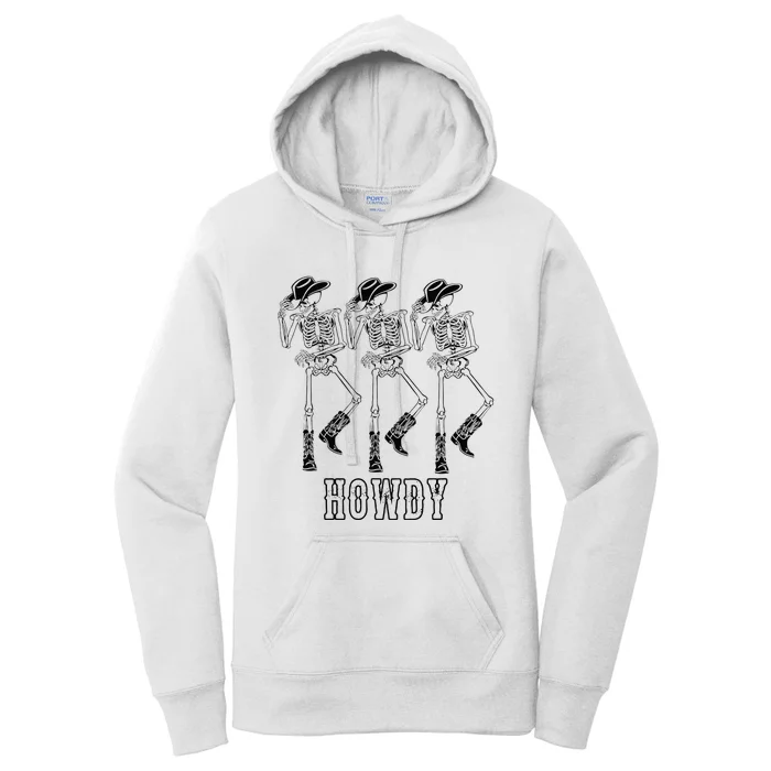 Retro Howdy Skeleton Cowgirl Dancing Cowboy Boots Horse Women's Pullover Hoodie