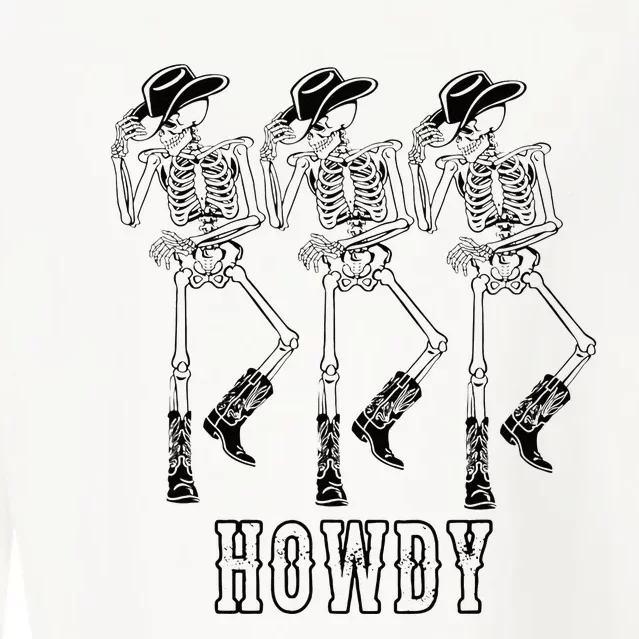 Retro Howdy Skeleton Cowgirl Dancing Cowboy Boots Horse Cropped Pullover Crew