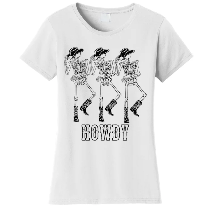 Retro Howdy Skeleton Cowgirl Dancing Cowboy Boots Horse Women's T-Shirt