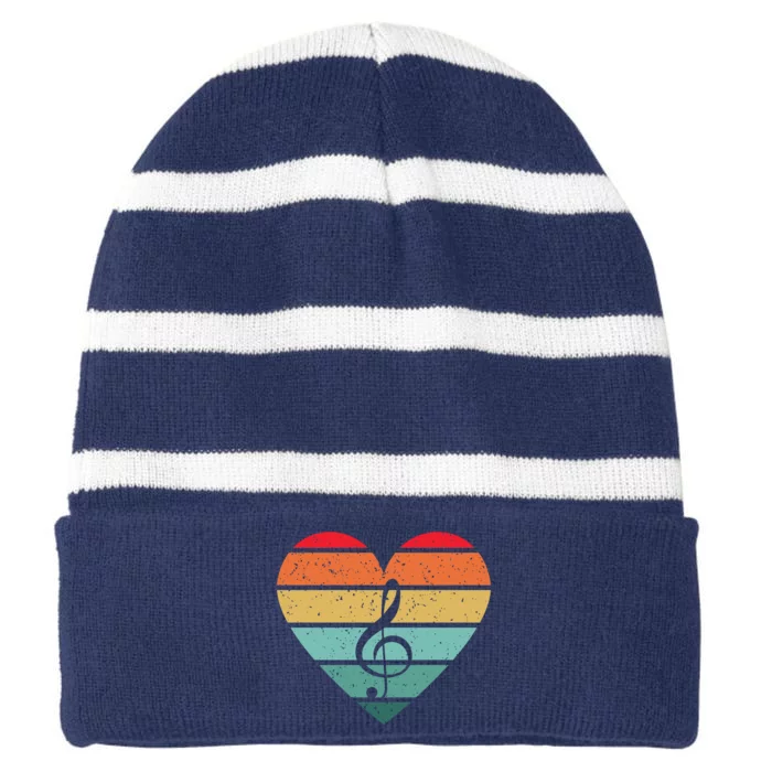 Retro Heart Sunset Note Music School Striped Beanie with Solid Band