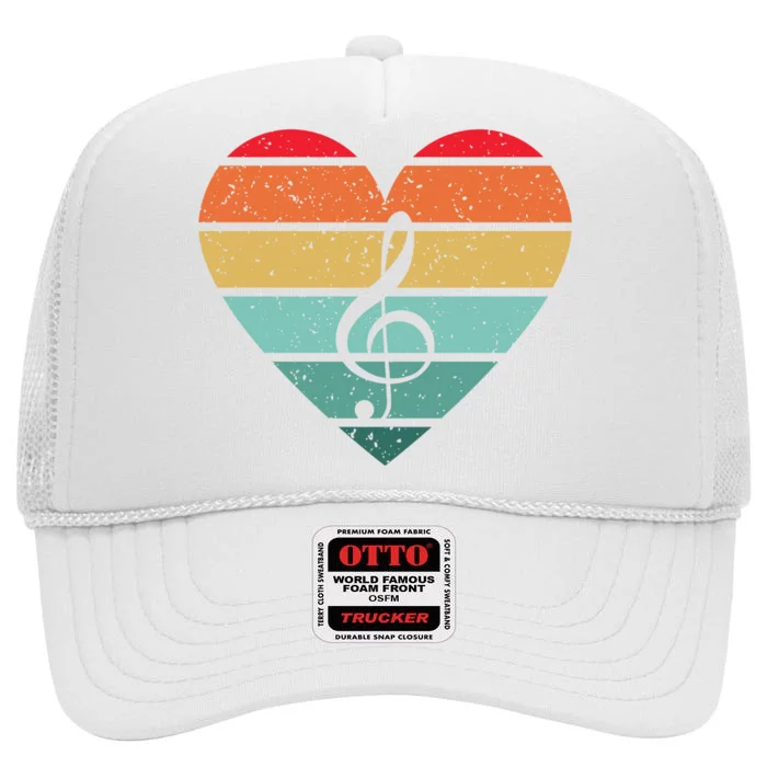 Retro Heart Sunset Note Music School High Crown Mesh Trucker Hat