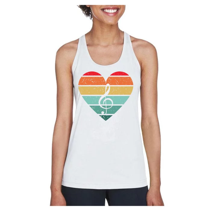 Retro Heart Sunset Note Music School Women's Racerback Tank