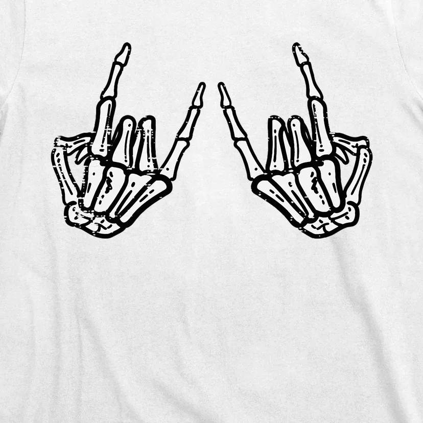 Rocker Hand Sign Rock Skeleton Retro Halloween T-Shirt