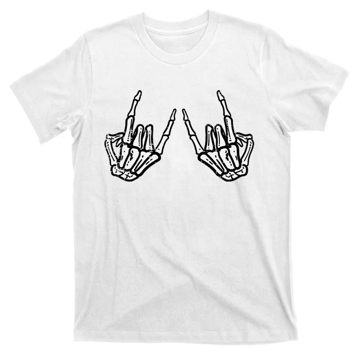 Rocker Hand Sign Rock Skeleton Retro Halloween T-Shirt