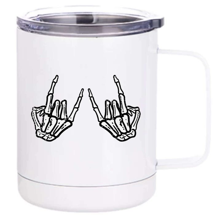 Rocker Hand Sign Rock Skeleton Retro Halloween Front & Back 12oz Stainless Steel Tumbler Cup