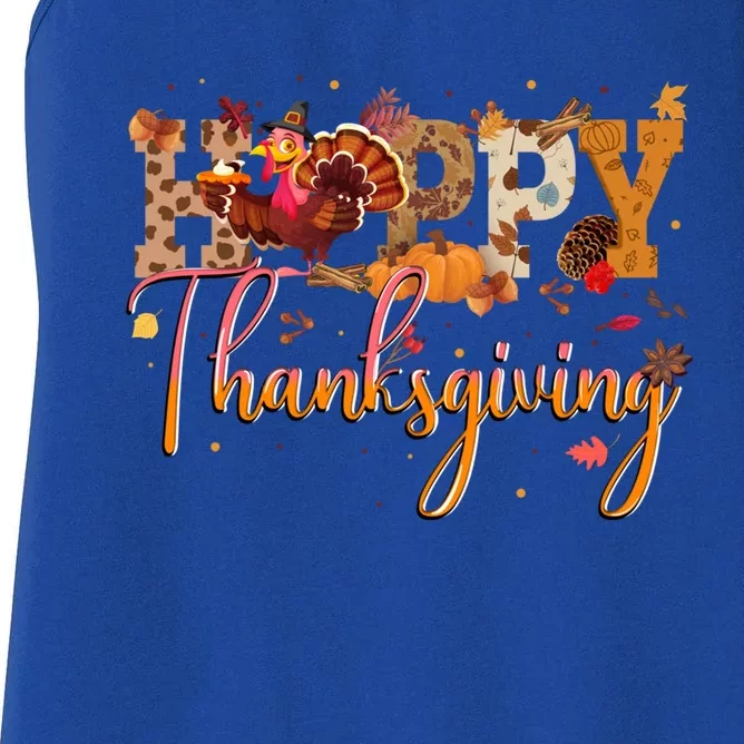 Retro Happy Thanksgiving Day Family With Turkey Pumpkin Funny Gift Women's Racerback Tank