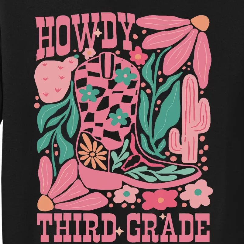 Retro Howdy Third Grade Back To School Teacher Cowgirl Boot Tall Sweatshirt