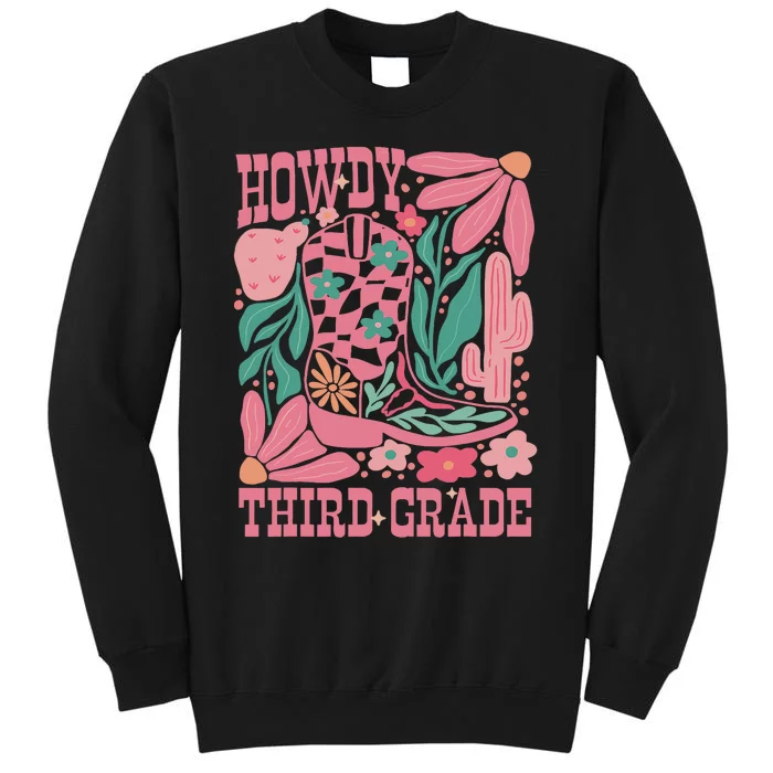 Retro Howdy Third Grade Back To School Teacher Cowgirl Boot Tall Sweatshirt