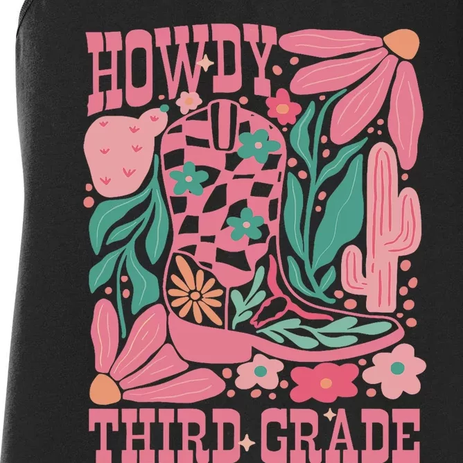 Retro Howdy Third Grade Back To School Teacher Cowgirl Boot Women's Racerback Tank