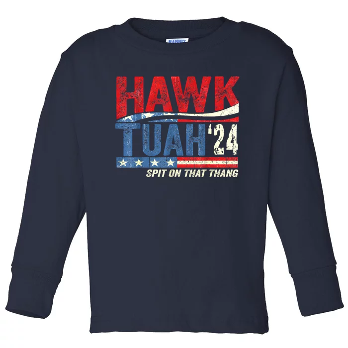 Retro Hawk Tuah 24 Spit On That Thang Gift Toddler Long Sleeve Shirt