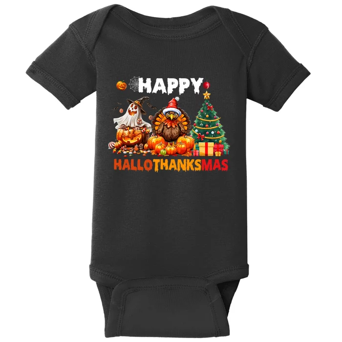 Retro Halloween Thanksgiving Christmas Happy Hallothanksmas Baby Bodysuit