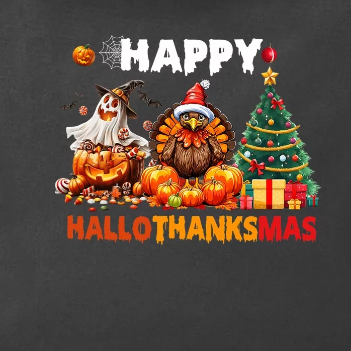 Retro Halloween Thanksgiving Christmas Happy Hallothanksmas Zip Tote Bag