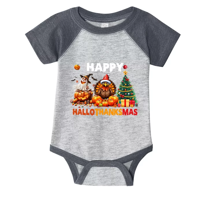 Retro Halloween Thanksgiving Christmas Happy Hallothanksmas Infant Baby Jersey Bodysuit