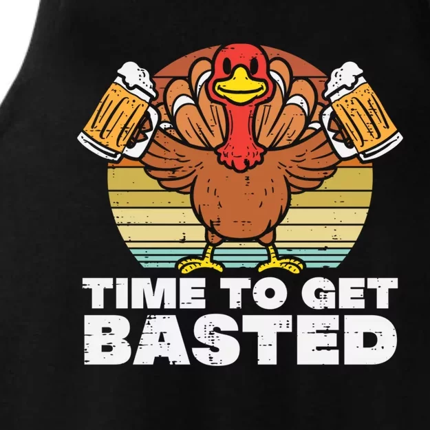 Retro Happy Thanksgiving Turkey Time To Get Basted Ladies Tri-Blend Wicking Tank