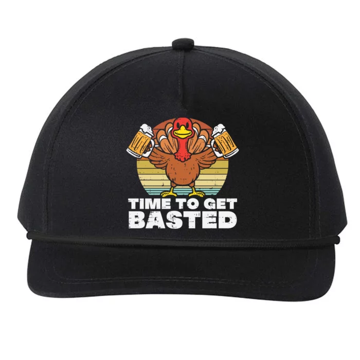 Retro Happy Thanksgiving Turkey Time To Get Basted Snapback Five-Panel Rope Hat