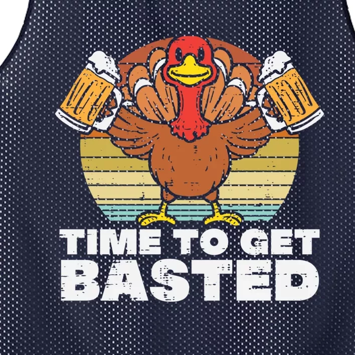 Retro Happy Thanksgiving Turkey Time To Get Basted Mesh Reversible Basketball Jersey Tank