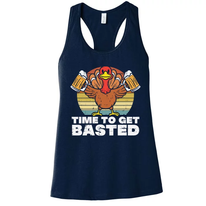 Retro Happy Thanksgiving Turkey Time To Get Basted Women's Racerback Tank