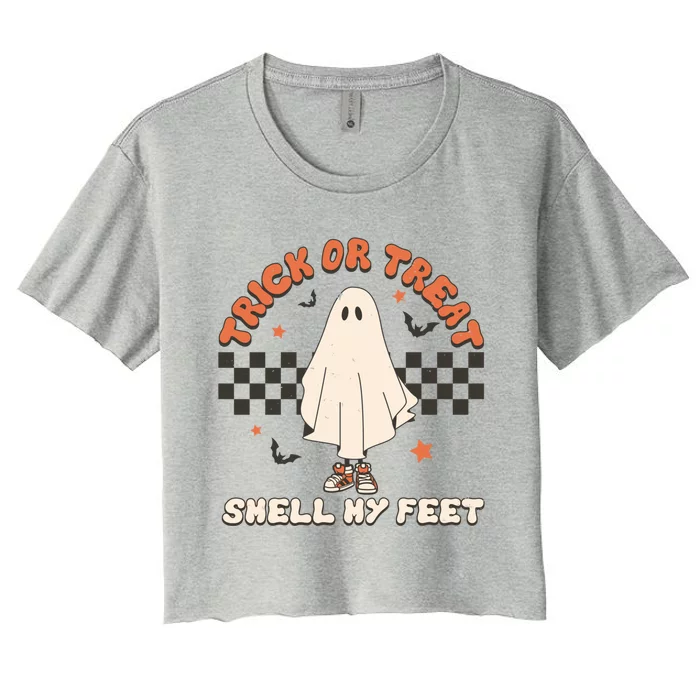 Retro Halloween Trick Or Treat Smell My Feet Meaningful Gift Women's Crop Top Tee