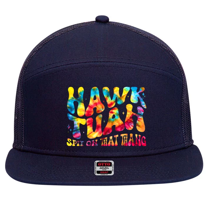 Retro Hippie Tie Dye Hawk Tuah Spit On That Thang 7 Panel Mesh Trucker Snapback Hat