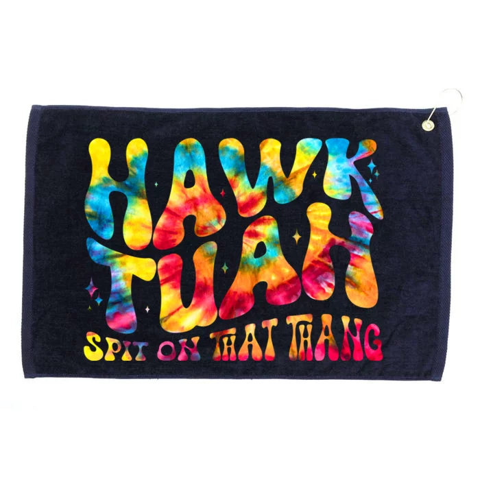 Retro Hippie Tie Dye Hawk Tuah Spit On That Thang Grommeted Golf Towel