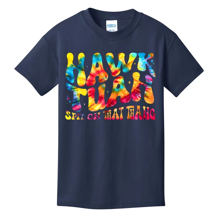 Retro Hippie Tie Dye Hawk Tuah Spit On That Thang Kids T-Shirt