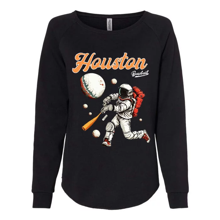 Retro Houston Texas Baseball Astronaut Womens California Wash Sweatshirt