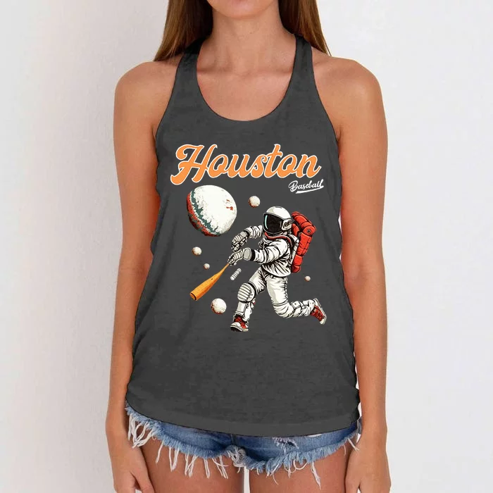 Retro Houston Texas Baseball Astronaut Women's Knotted Racerback Tank