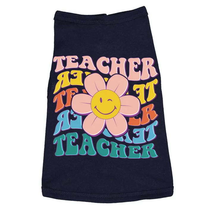 Retro Hippie Teacher Flower Smiley Emoji Doggie Tank